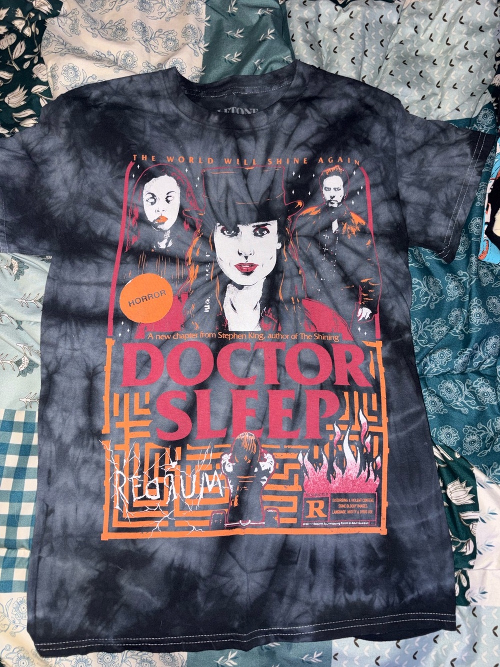 Doctor Sleep Graphic Tee - Black Tie-Dye with Red & Orange Print